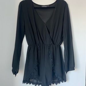 Black long sleeve romper- with lace and sheer